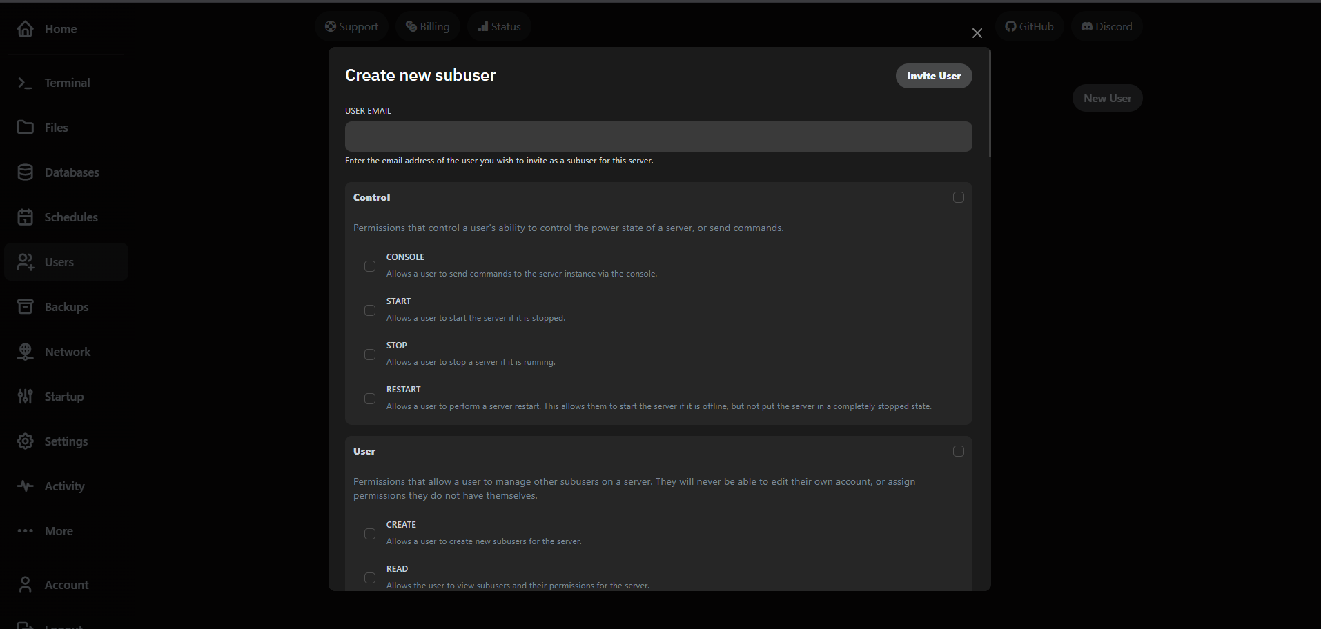 VaultScope user invitation modal showing permission toggles.