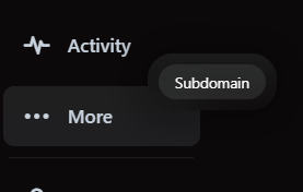 VaultScope server sidebar highlighting the Subdomain option under the More menu.
