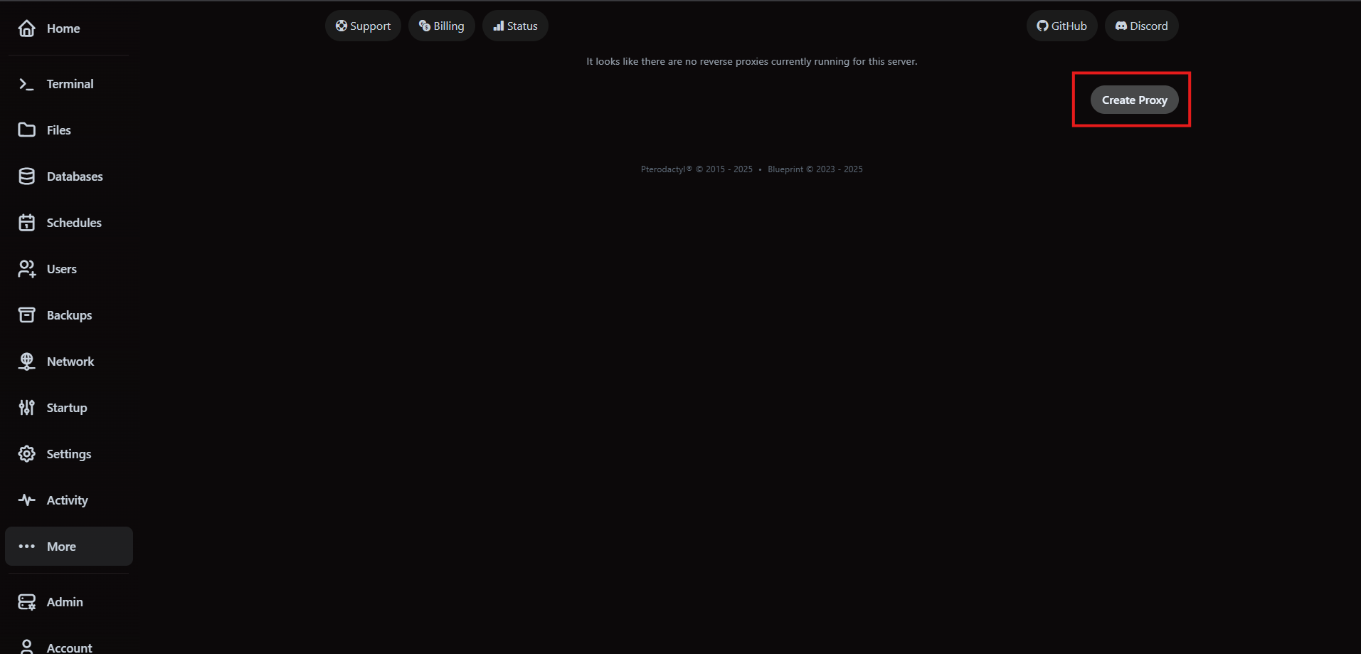 Create Proxy button highlighted inside the reverse proxy tab.