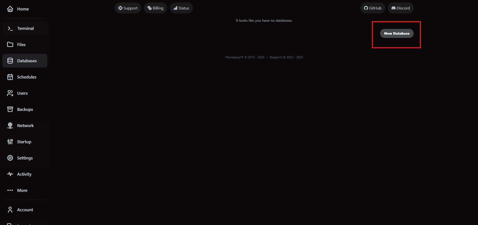 VaultScope databases tab with the Create New Database button.