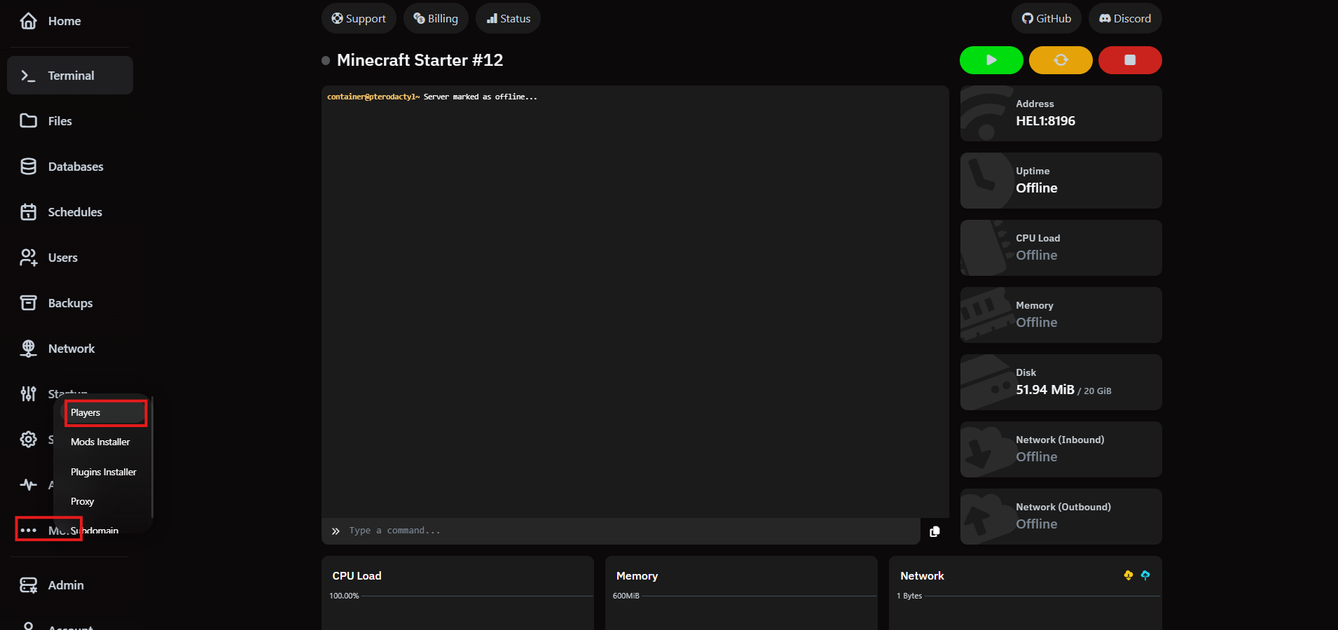 VaultScope server sidebar highlighting the Players option within the More menu.