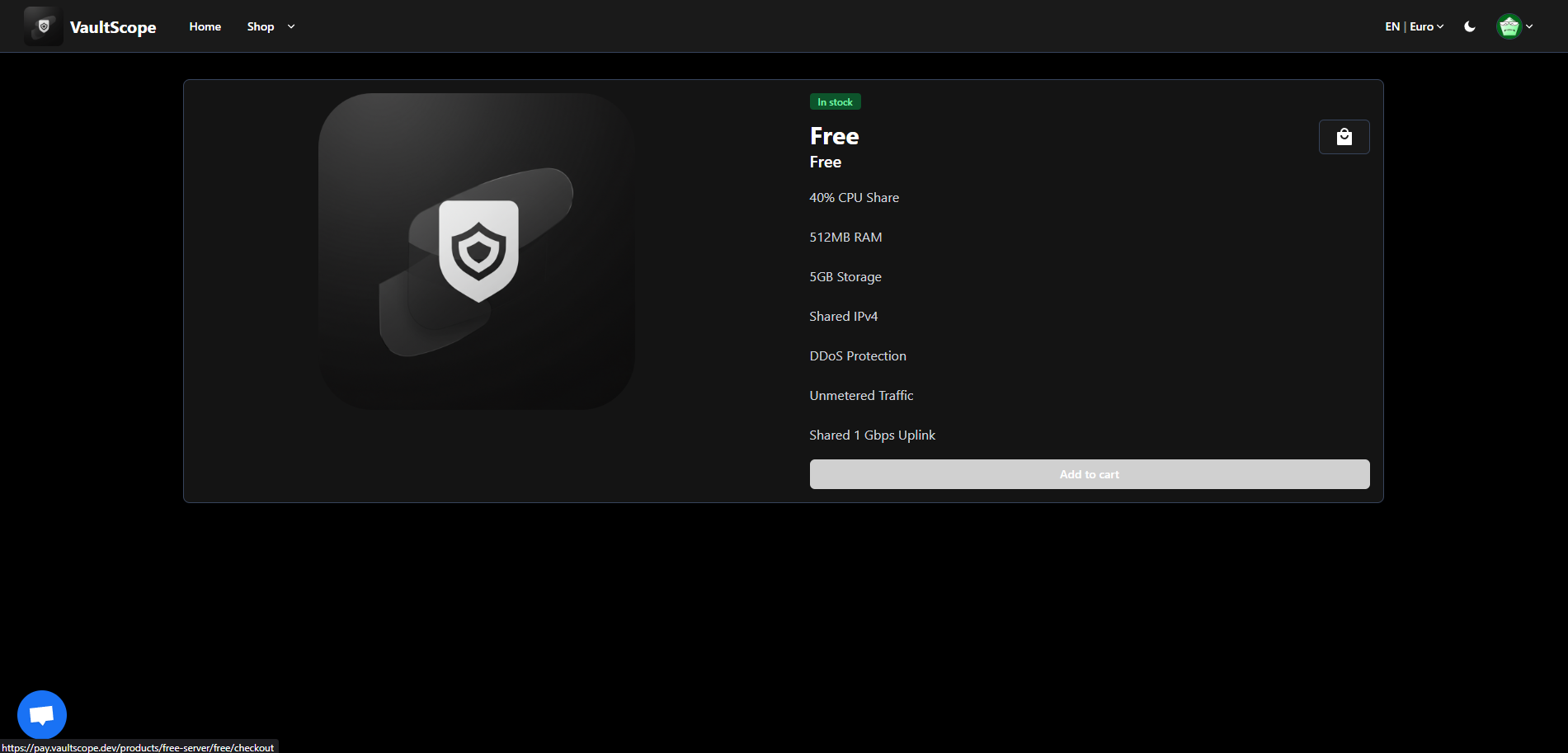 VaultScope checkout screen showing the order summary and payment options.